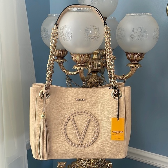 Valentino By Mario Valentino Handbags - Brand New Valentino Luisa Rock Leather Chain Shoulder Bag Creamy Mousse Studded